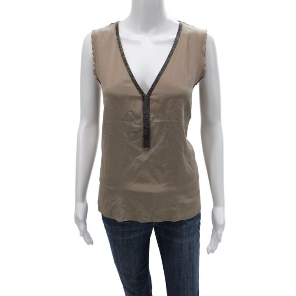 Go Silk Womens Basic Brown 100% Silk V-Neck Sleeveless Tank Size L